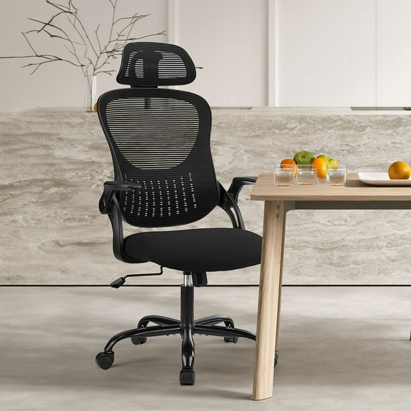 JIOABL Ergonomic Mesh Office Chair with Adjustable Lumbar Support, Flip-up Armrests, and Headrest for Customized Comfort – Black