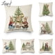 thumbnail image 2 of Funda de cojín de lino con dibujos animados de árbol de Navidad, cubierta de almohada de Casa de granja, decoración de Año Nuevo, 45x45cm, 2023, 2 of 4