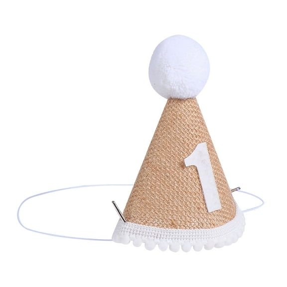 Milisten Brown Linen 1st Birthday Party Hat with Decorative Accents, Baby Toddler Headwear for Special Celebrations