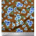 thumbnail image 1 of Soimoi Brown Cotton Duck Fabric Leaves & Periwinkle Floral Printed Fabric 1 Yard 42 Inch Wide, 1 of 3