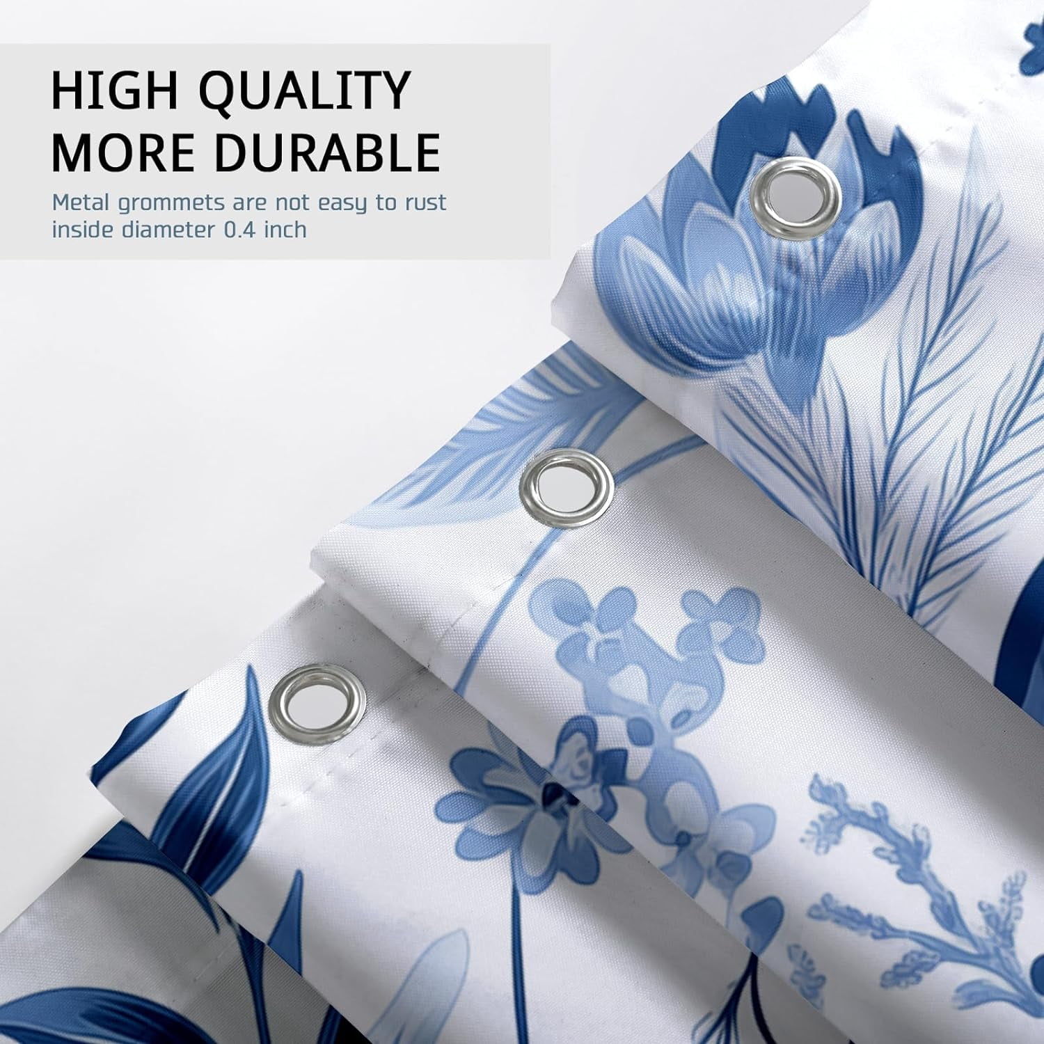 Blue Floral Shower Curtain Spring Watercolor Plant Shower Curtain Flower Bathroom Decor Polyester Fabric-72" x 72"