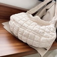 thumbnail image 2 of Bolso De Mujer Bolso de mano de celosía para mujer Bolso de hombro sólido de edredón de gran capacidad (blanco), 2 of 6