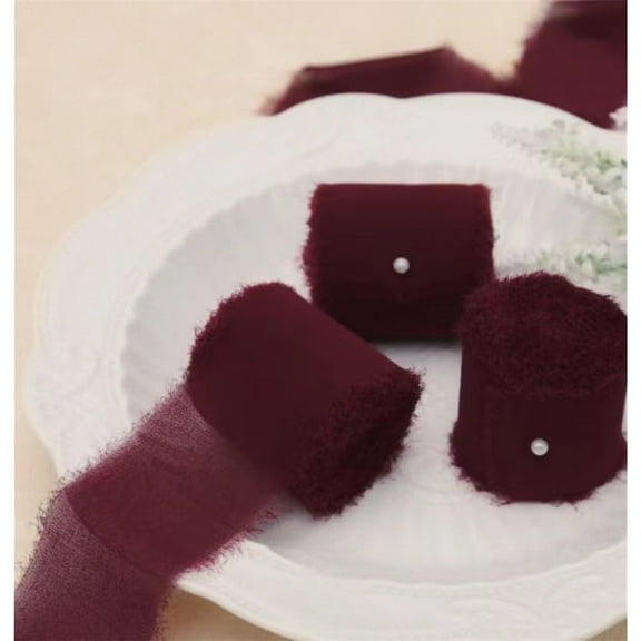 3 pack wine red Chiffon Ribbon Rolls, 4cm x 5m, Chiffon Silk Ribbon with Fringe for Bridal Bouquets Wedding Invitations Floral Arrangements Gift Wrapping Home Decor