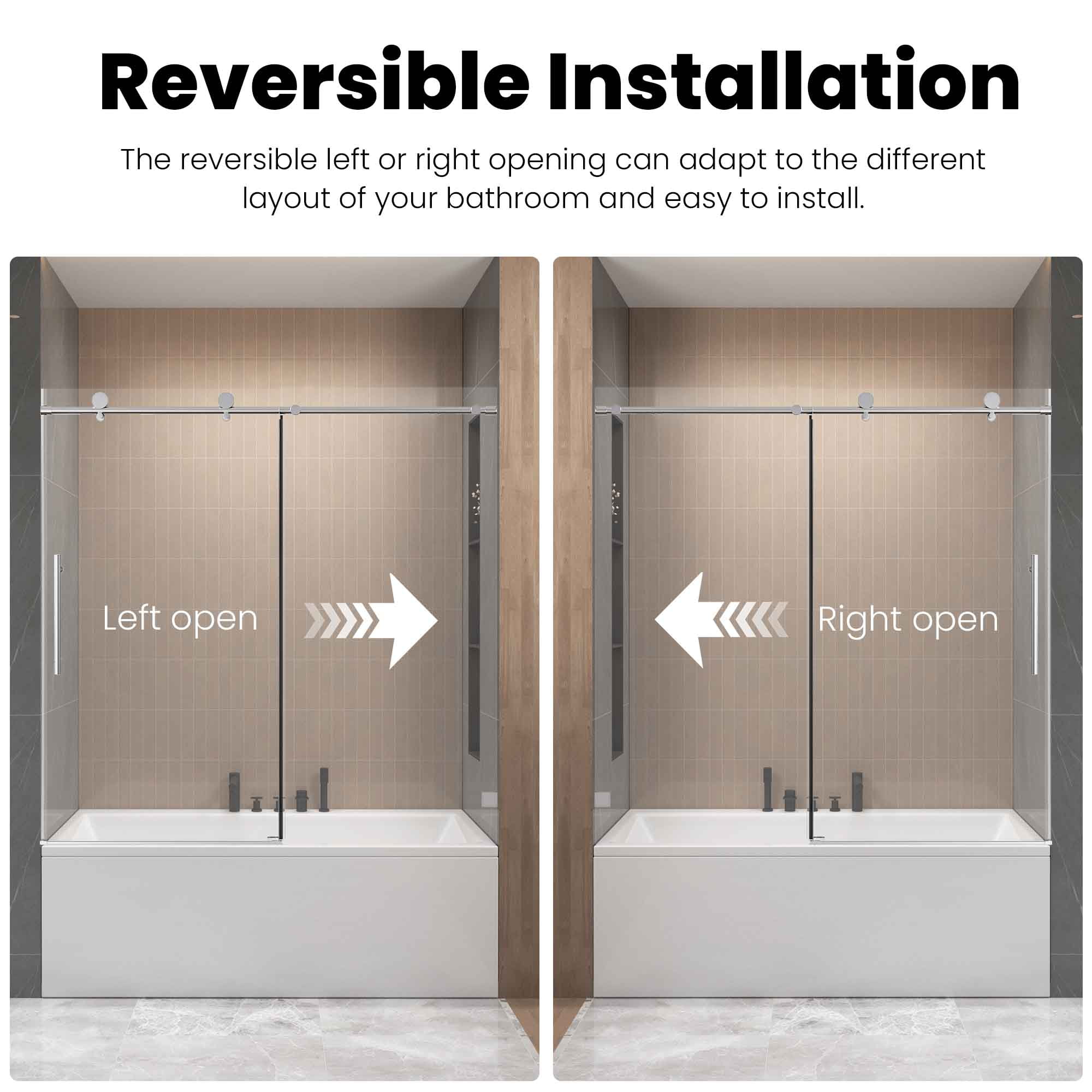 Leumius 56"-60"W X 60"H FramelessSingle Sliding Shower Door -5/16" (8mm) Clear TemperedGlass,Bypass Design,Chrome Finish