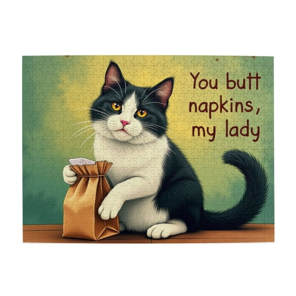 500 Piece Jigsaw Puzzle For Adults Funny Tuxedo Cat You Butt Napkins, My Lady Challenging & Fun Adult Puzzle, Unique Artwork, Great Gift Idea