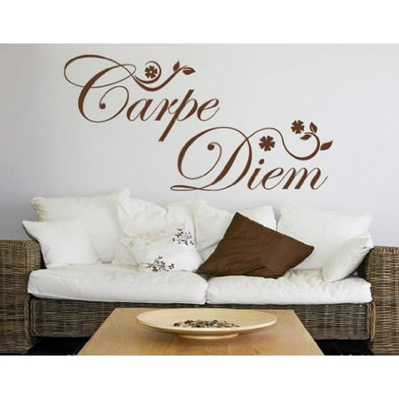 Vinyl Flowers Carpe Diem Quote with Flowers Wall Decal - Wall Sticker, Vinyl Wall Art, Home Decor, Wall Mural - 1726 - 16in x 8in, White ()