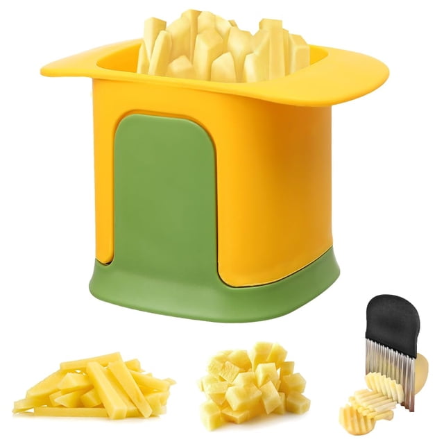 Xohny French Fry Cutter, Fast Potato Slicer with Crinkle Wavy