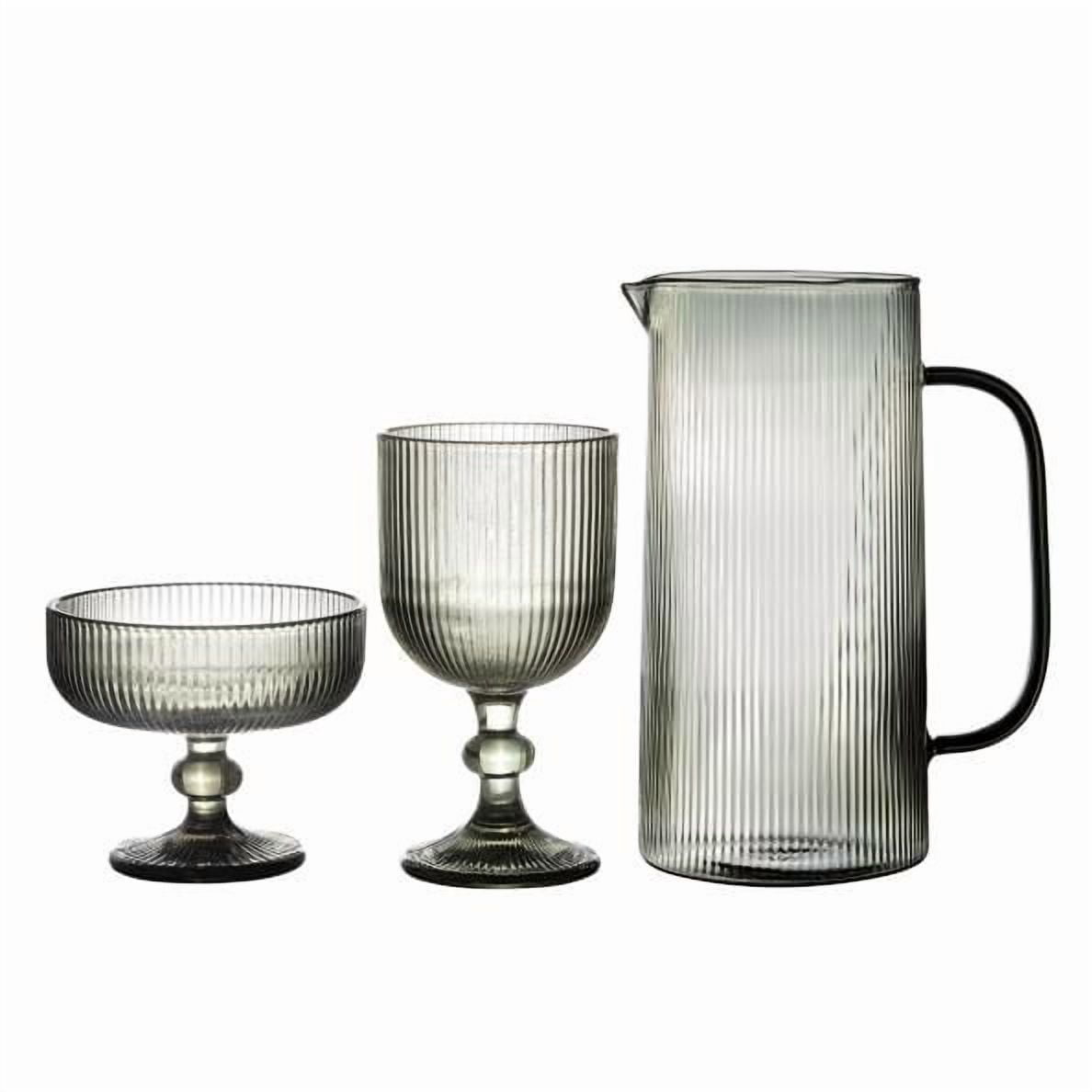 STP GOODS Wine Glass Set of 6 pcs 12.5 fl oz (370 ml) Ribbed Glass Goblets Drinking Glasses with Stem Water Goblet for Weddings and Parties Vintage Glassware, Gray