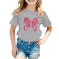 thumbnail image 1 of NINGMENG Hauts et T-Shirts pour Filles, Imprimé Lettre, Col Rond, Manches Courtes, Décontracté, Gris, 4-5 Ans, 1 of 4