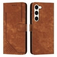 thumbnail image 2 of Feishell for Samsung Galaxy S24 Flip Wallet Phone Case,Durable PU Leather Flip Kickstand Shockproof TPU Inner Shell Magnetic Clasp Folio Card Pocket Phone Case with Wrist Strap,Brown, 2 of 12