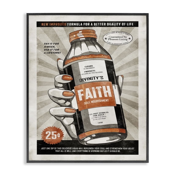 Stupell Industries Traditional Faith Formula Funny Vintage Comic Book Design Black Framed Giclee Art, 11 x 14, by Estera Kecek