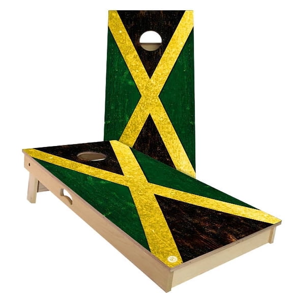 Skip's Garage | Jamaica Flag Cornhole Board Set | Includes Boards & Bags | Choose Your Size & Accessories