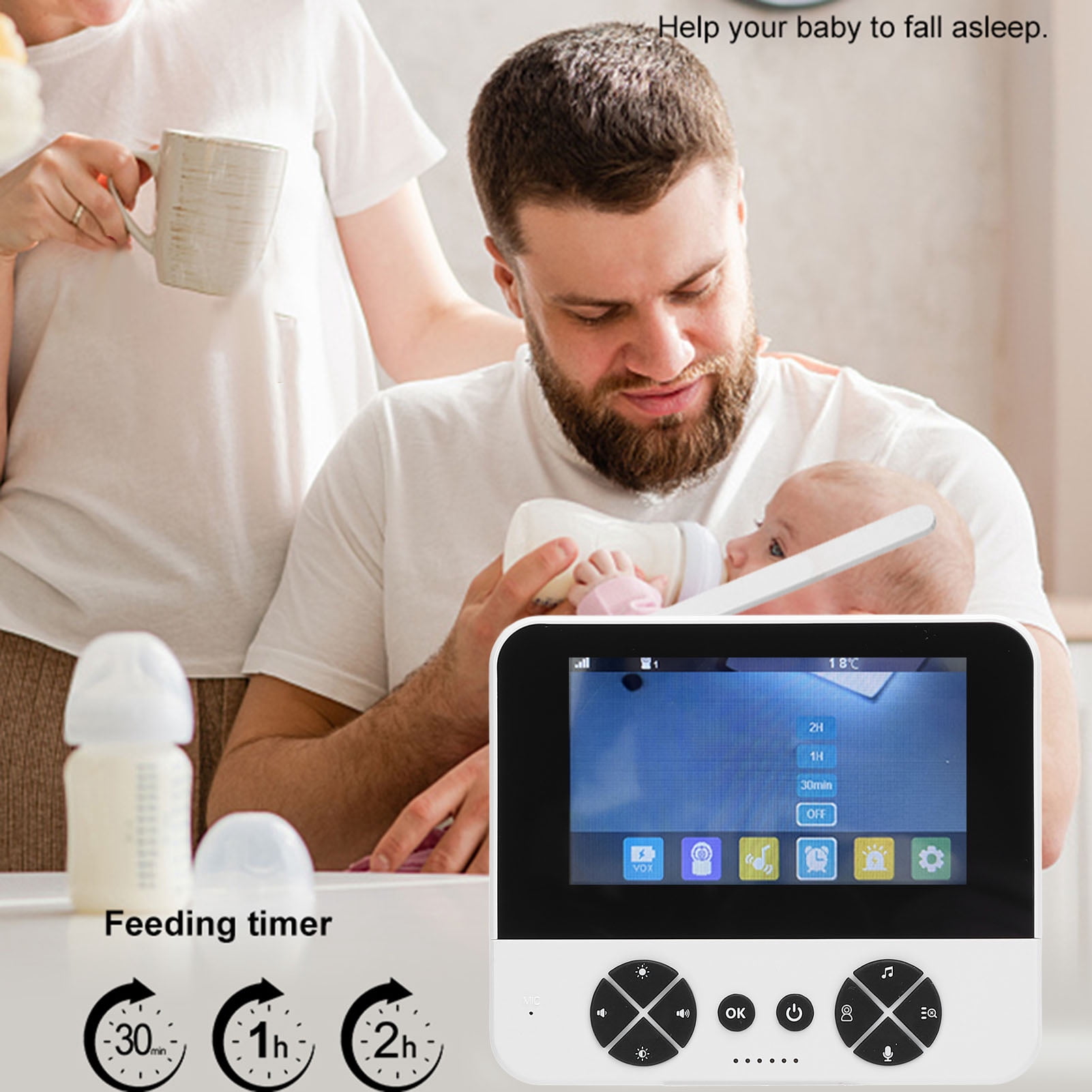 Riousery Baby Monitor with 4.3 Inch LCD Screen, Video Baby Camera 1080p with Two-Way Intercom, Infrared Night Vision, Breath & Sound Detection for Infant Safety, 4.3 inches / 10.9 cm