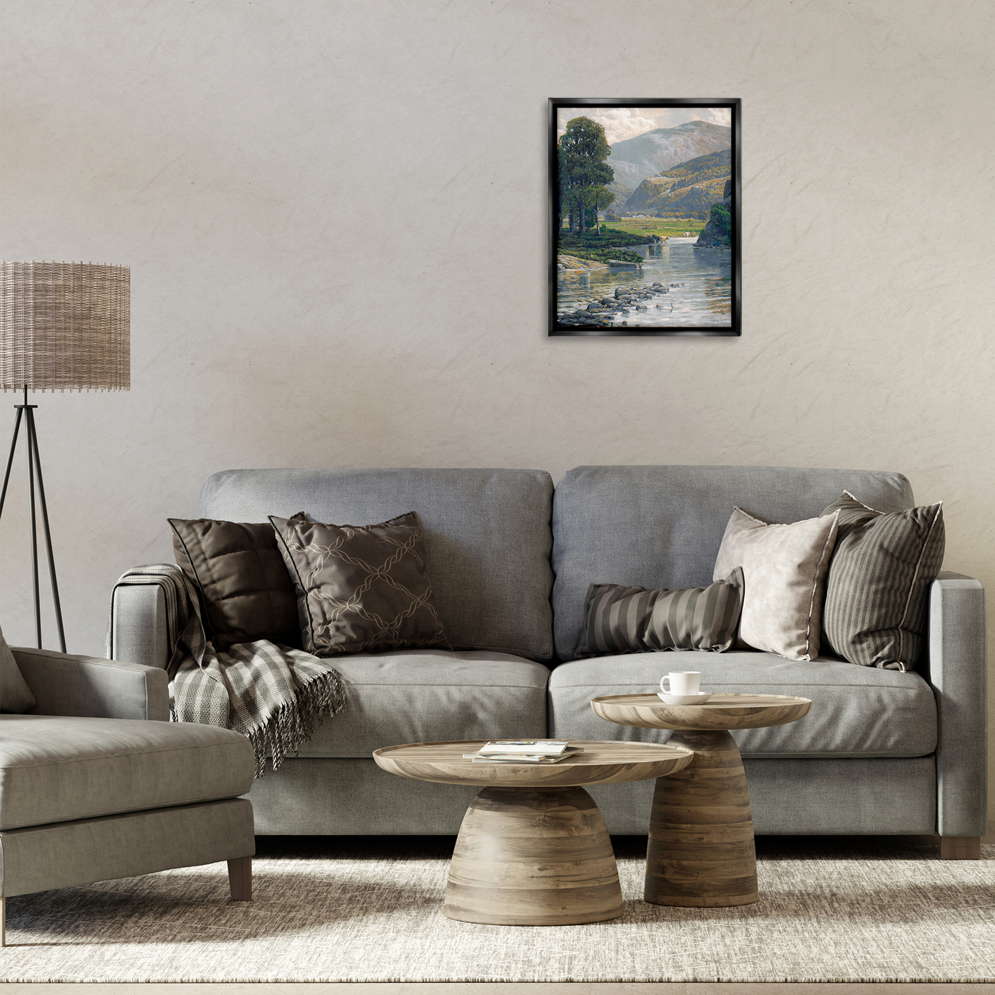 Stupell Industries Pebbled Creek Terrain Landscape & Nature Painting Black Floater Framed Canvas Art Print Wall Art, 17 x 21