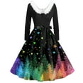 thumbnail image 5 of Women's Fashion V-Neck Casual Slim Christmas Printed Long Sleeve Hair Collar Dresses for Elegant Holiday Events and Parties,Green,S, 5 of 5