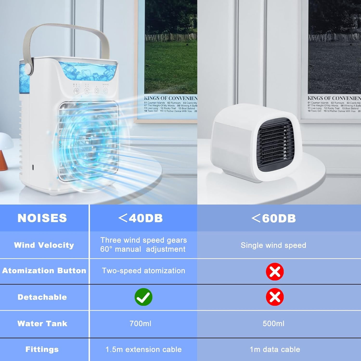 Flaremore Air Conditioner Portable, Personal Mini AC with 2 Gear Misting, 3 Speeds Wind & Timing, 7 Color Ambient Lights, 24oz Removable Water Tank for Bedroom Office Picnic