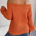thumbnail image 6 of Lovskoo 2024 Sweaters for Women Long Sleeve Solid Hollow Out Off Shoulder Lantern Sleeve Sweater Orange, 6 of 8