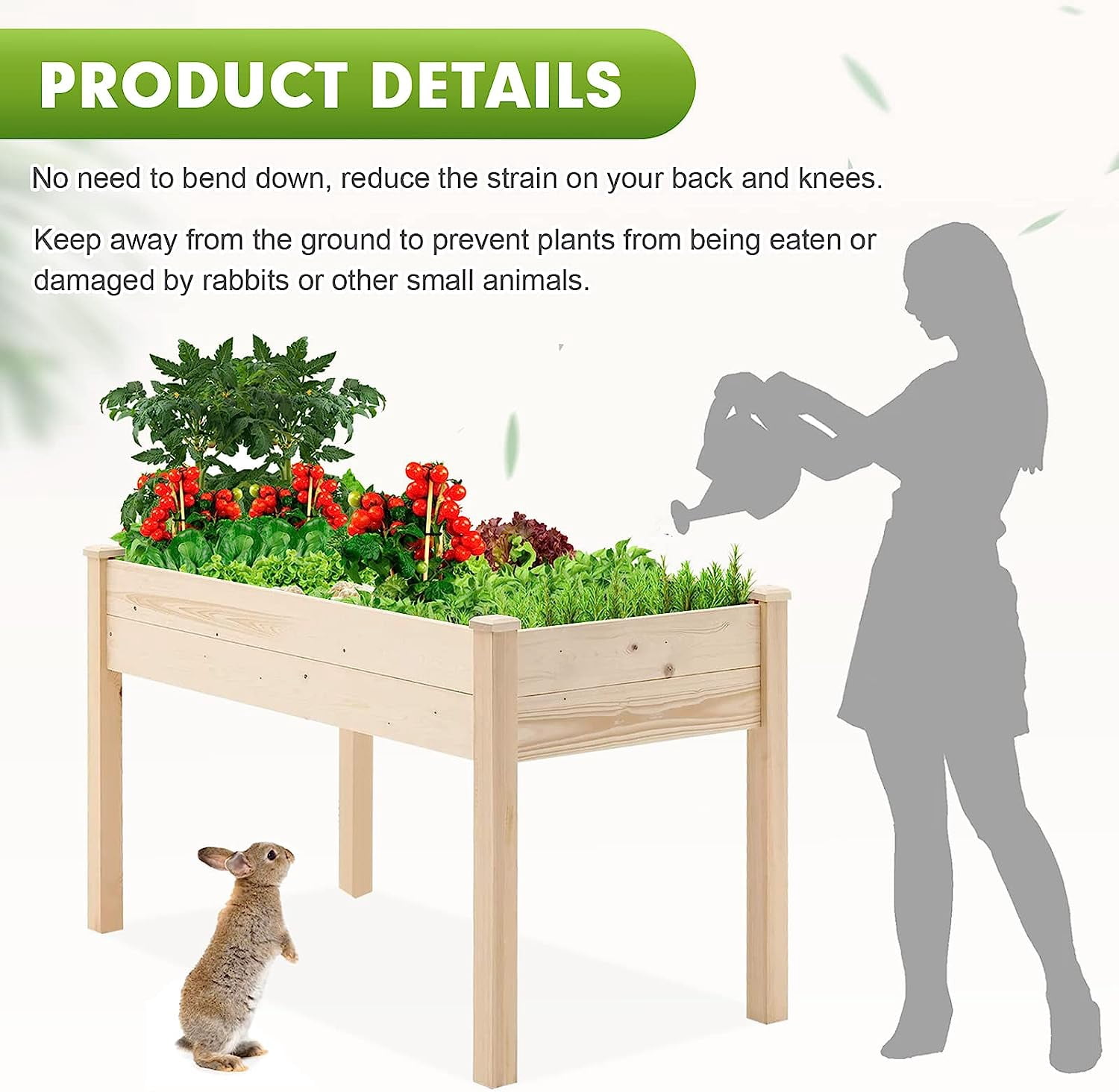 SOLAURA Raised Garden Bed 48x22x30in Outdoor Elevated Wood Planter Box for Flower, Fruits, Herbs and Vegetables - Natural