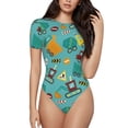 thumbnail image 2 of Goofa Trucks And Excavators Printed Women Rash Guard Short Sleeve,Tummy control Swimsuit Surfing Swimsuit Bathing Suit One Piece Swimsuit UPF 50-Small, 2 of 9