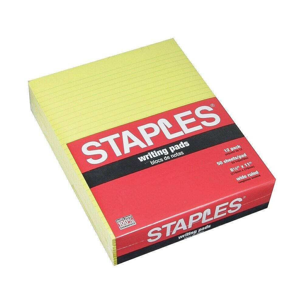 Staples Notepads 8.5" x 11" Narrow Canary 50 Sh./Pad 12 Pads/PK (11296