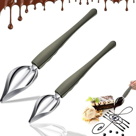 

Maozh01 2 Pieces Drawing Spoons Decorative Dessert Spoons Stainless Steel Cake Chocolate Spoon Pencil Spoons with Tapered Spout