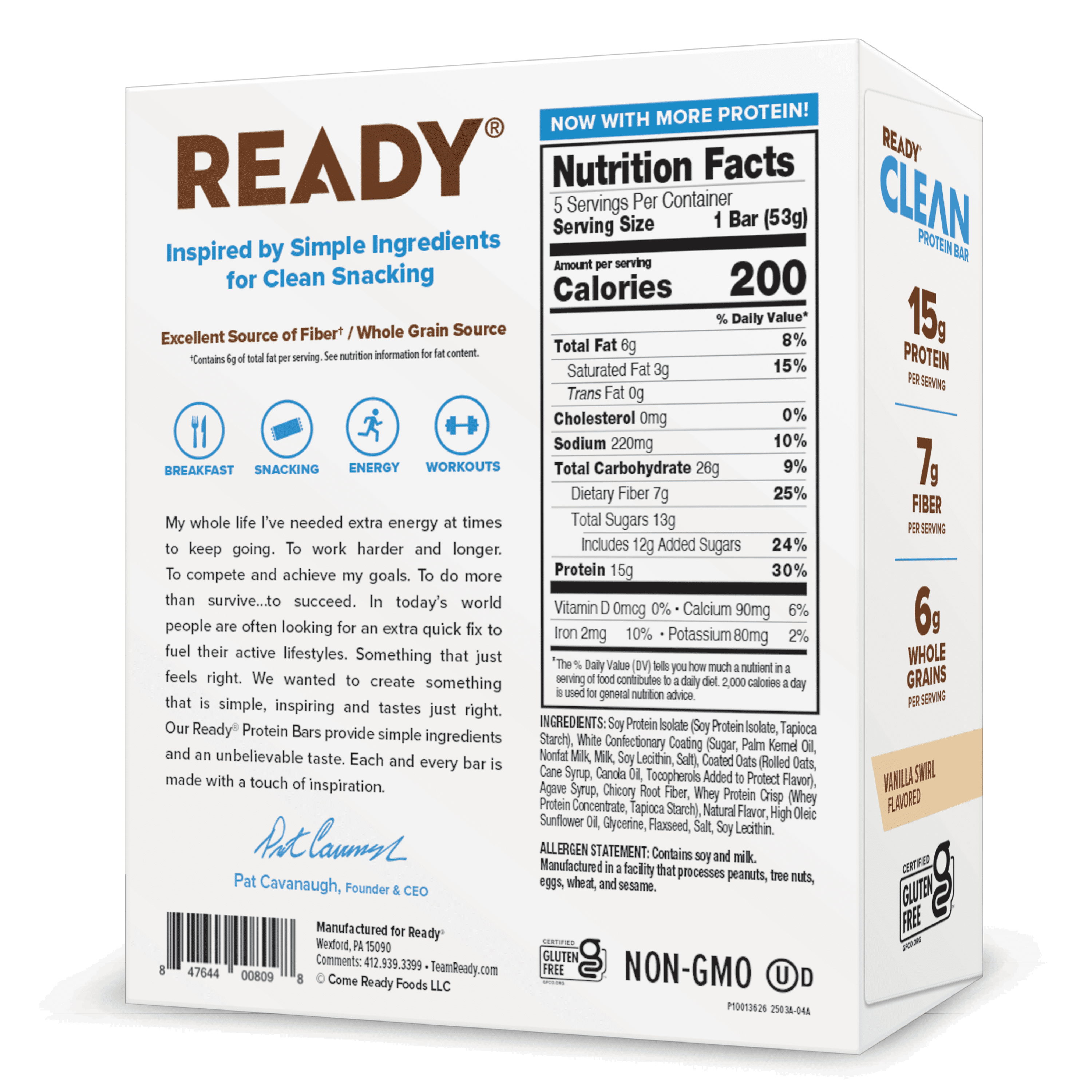 Ready Clean Protein Bar, Vanilla Swirl, 5 Count Box Protein Bar
