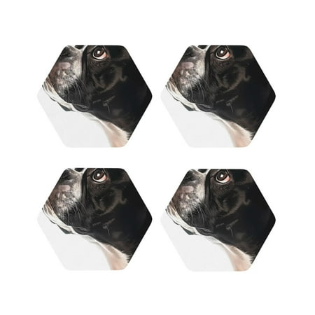

Junzan Black And White Boston Terrier Print Coasters for Drinks - Leather Coasters Set of 4 for Coffee Table for Housewarming/Kitchen/Bar/Decor-Hexagon