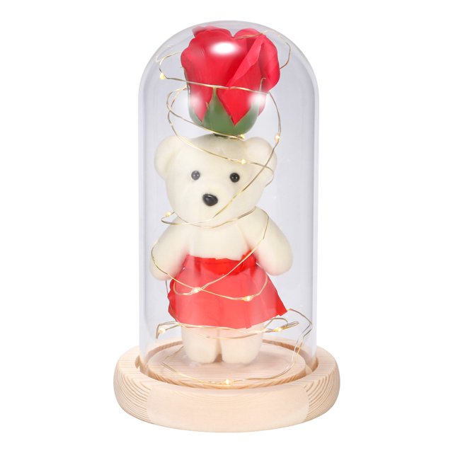 Adorno De Oso Rosa Led Con Cubierta De Vidrio, Adornos De Flores Inmortales De Simulación Para Regalo De Cumpleaños Del Día De San Valentín Moyic HA027175-01