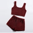 thumbnail image 3 of purcolt Women's Sexy Fuzzy 2 Piece Sleepwear Outfits Solid Color Casual Sleeveless O-neck Warm Crop Tank Top Pullover + Shorts Set Loungewear Flannel Pajamas Set, 3 of 7