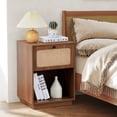 thumbnail image 6 of Wirrytor Rattan Night Stands Set of 2, Farmhouse Nightstand Bedside Table with Drawer and Storage Shelf, Boho End Side Table for Bedroom, Small Space, Walnut, 6 of 9