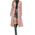 thumbnail image 2 of Women's Long Wool Blend Coat, Classic Double Breasted Trench Coat, Belted Open Front Overcoat, Elegant Lapel Jacket, Casual Long Coat, Trench Style Outerwear, Fall Winter Coat Pink XXL, 2 of 6