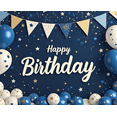thumbnail image 4 of Navy Blue Backdrop with Golden Stars and Balloons Happy Birthday Banner Party Supplies Photography Props Birthday Decoration Photo Booth Background Decor, 4 of 8