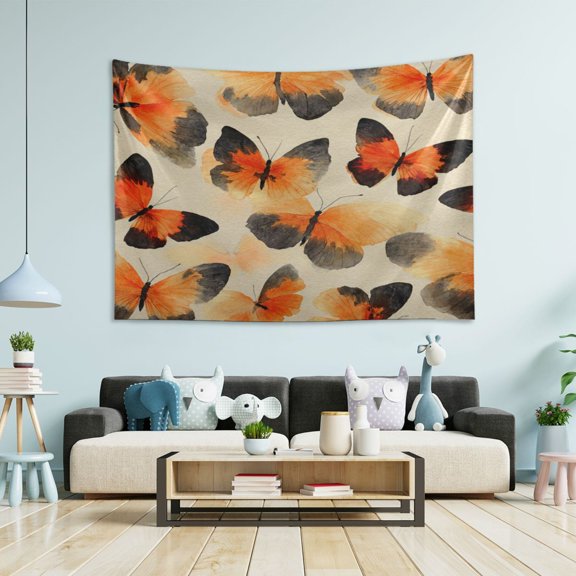 Wobogo Orange Black Butterfly Tapestry 60×40in Home Living Room Bedroom Wall Hanging Ornaments