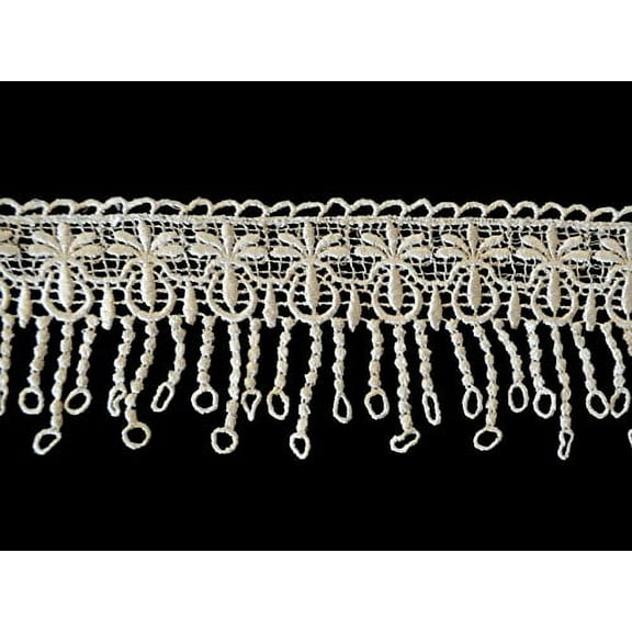 Altotux 3.25" Ivory Floral Scalloped Edge Venice Lace Fringe Trim By Yardage