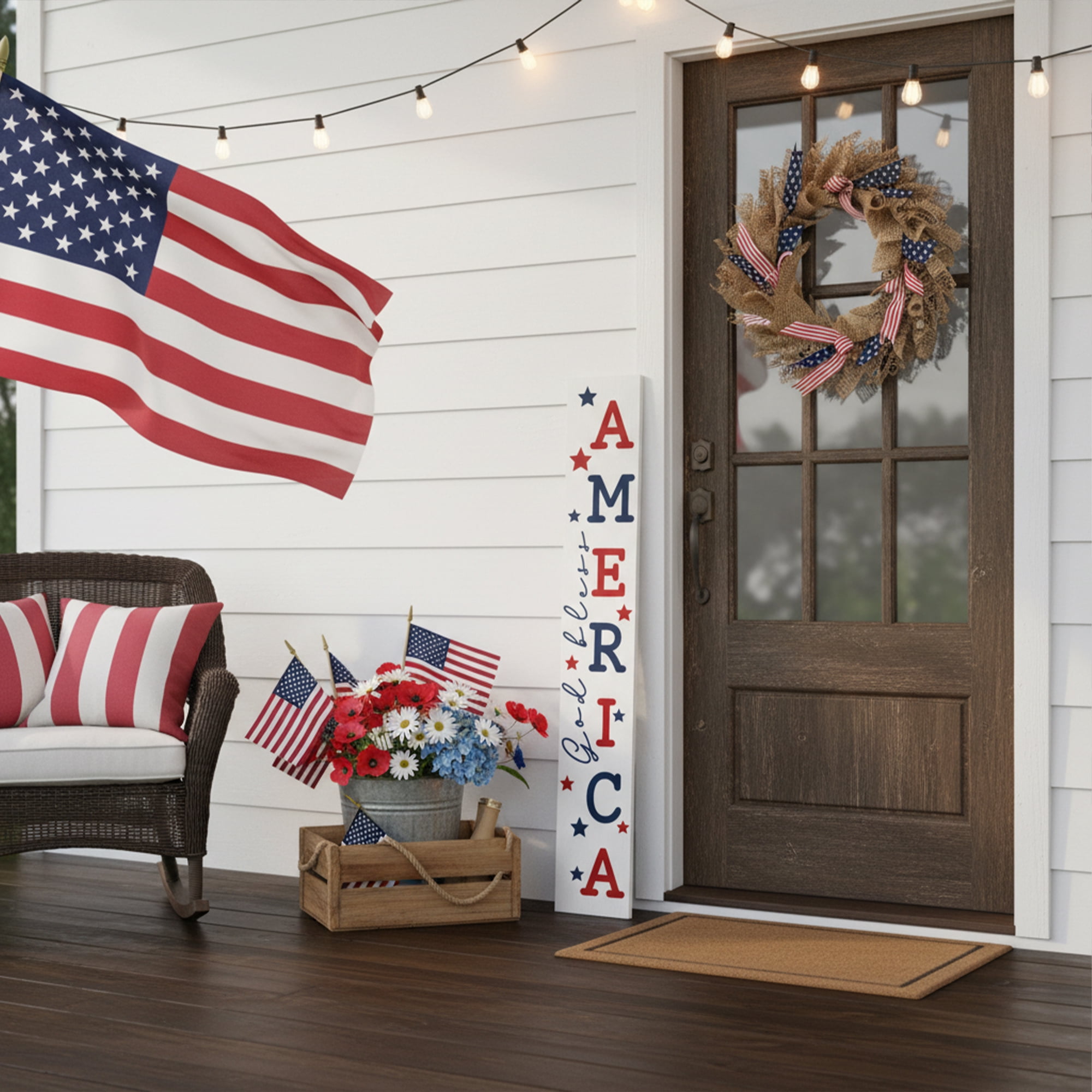 Calloway Mills 118825907 God Bless America White Porch leaner, 59" x 07"