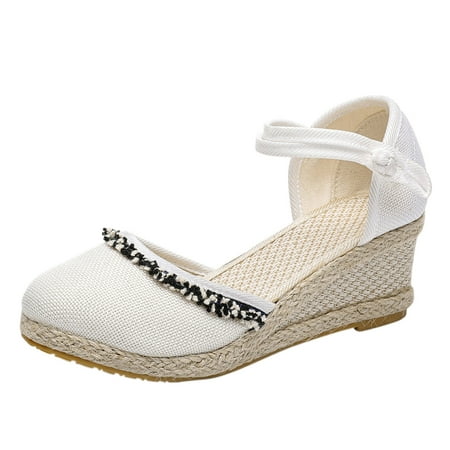 

Dtydtpe Toe Sandals Embroidery Weave Beach Wedges Breathable Summer Fashion Comfortable Shoes Round Women Women s sandals Espadrille Wedges Sandals for