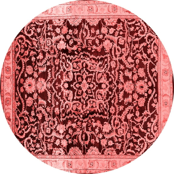 Ahgly Company Machine Washable Indoor Round Oriental Red Industrial Area Rugs, 8' Round