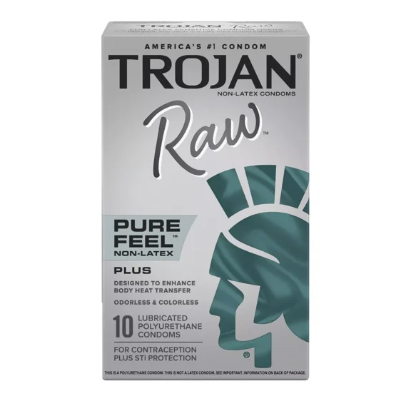 RAW Pure Feel Non-Latex Polyurethane Silky Smooth Lubricated Condoms(10 Condoms (Retail Box)