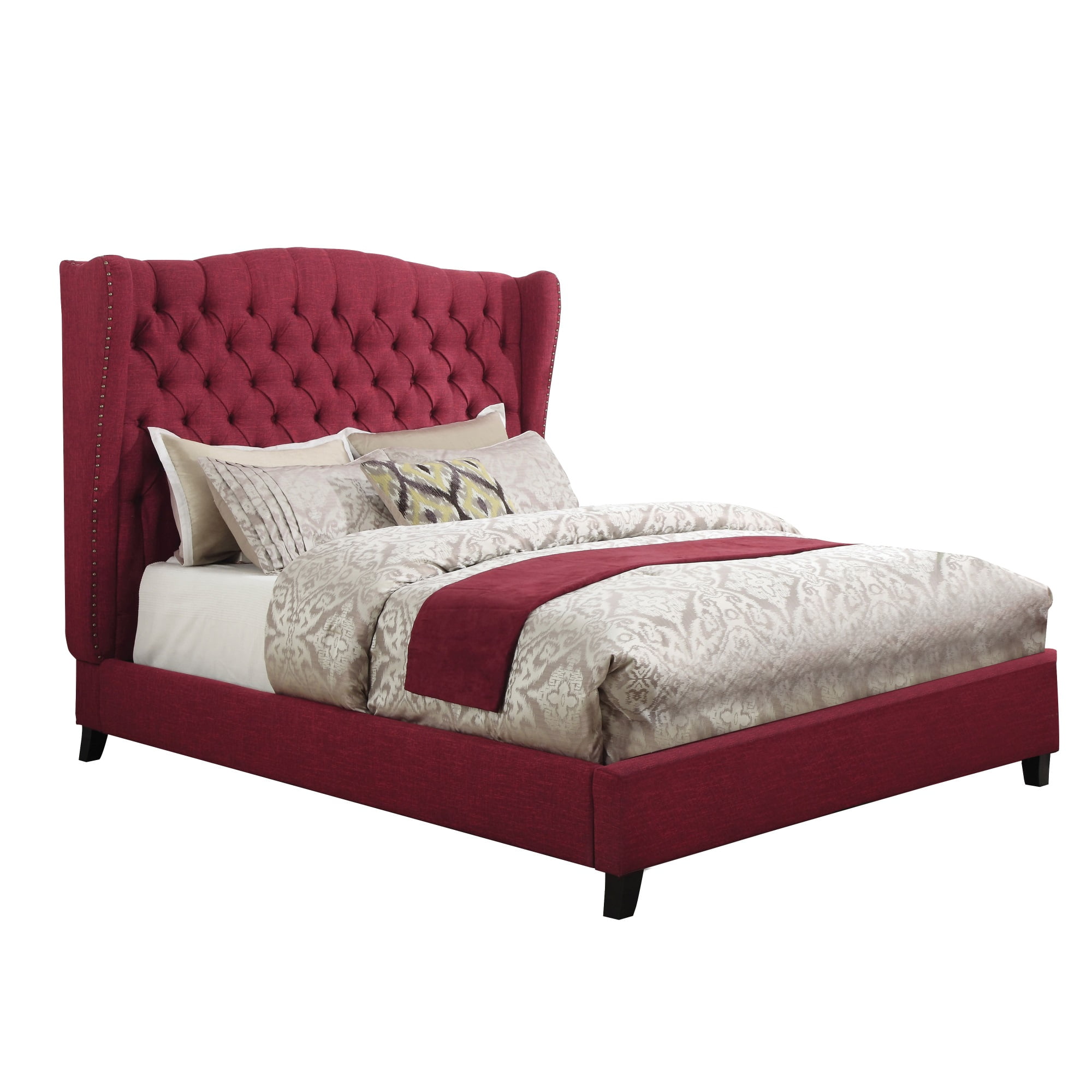 Nailhead Trim Eastern King Bed with Wingback Button Tufted Headboard