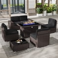 thumbnail image 2 of 7 Piece Patio Furniture Set with 44" Propane Gas Fire Pit Table, Outdoor Sectional Conversation Set Wicker Rattan Sofa Set with Coffee Table, 2 of 7