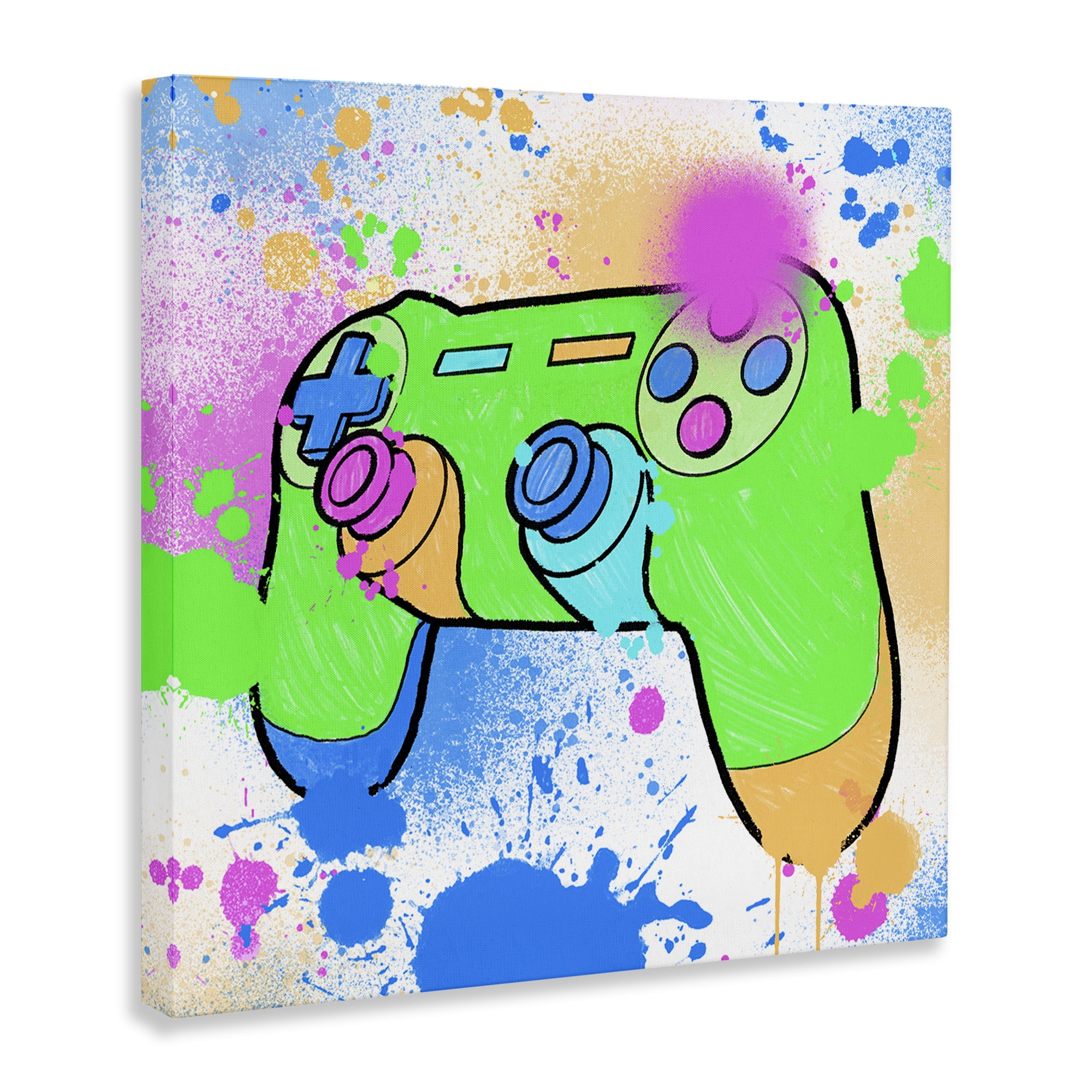 Stupell Industries Splattered Game Controller Entertainment Painting Wrapped Canvas Art Print Wall Art, 36 x 36
