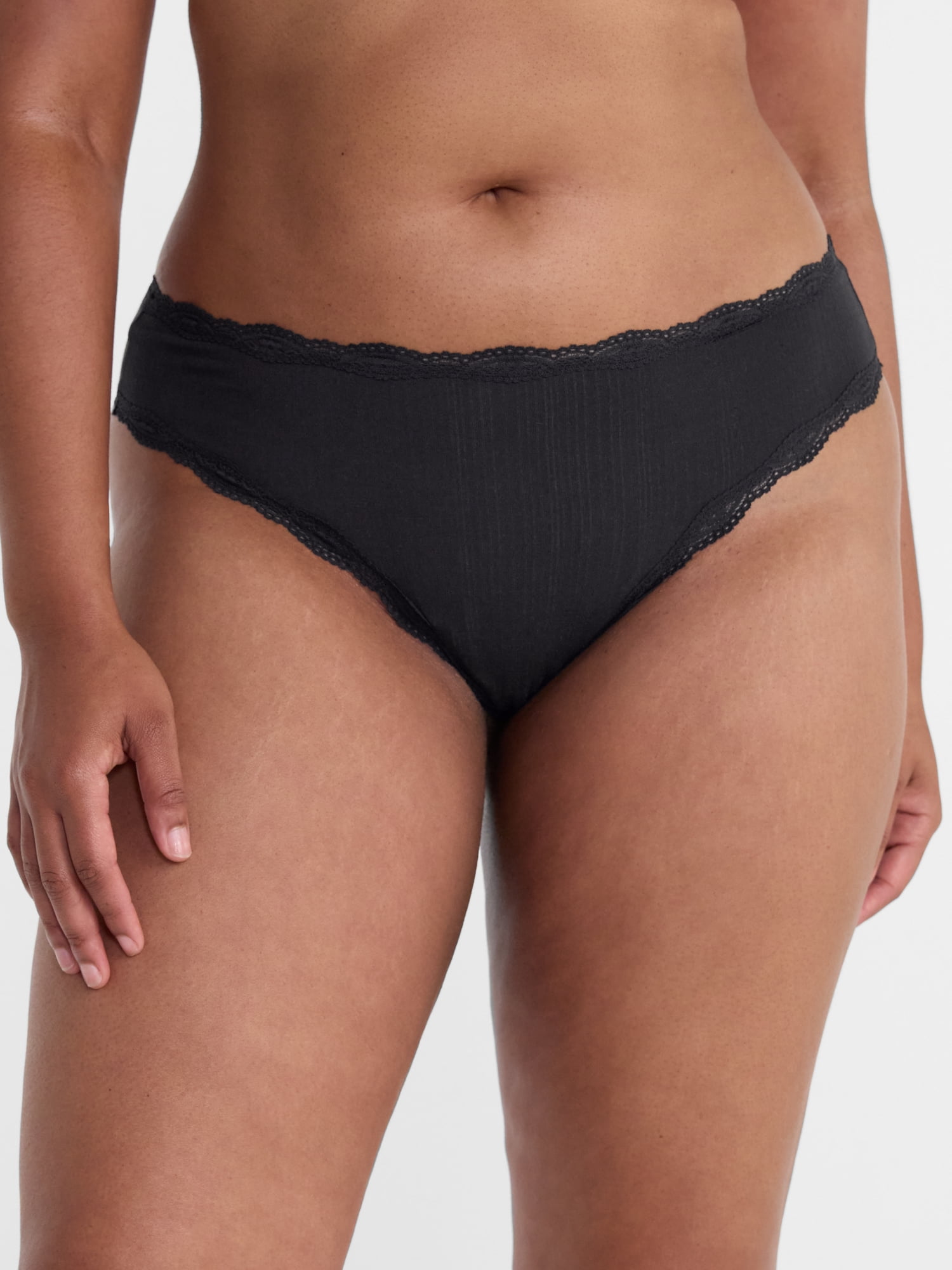 Joyspun Women's Modal Thong Panties with Lace, 3-Pack, Sizes XS-XXXL