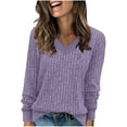 thumbnail image 2 of BXINGOHAI V Neck Long Sleeve Shirts for Women Casual Fall Tops Lightweight Tunic Sweaters Fashion Clothes Loose Fit Purple XL, 2 of 7