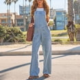 thumbnail image 6 of Vivianyo HD Women's Adjustable Strap Denim Overalls, Casual Loose Wide Leg Jumpsuit With Front Patch Pockets, Women's Light Blue, Sizes S-2XL, 6 of 7