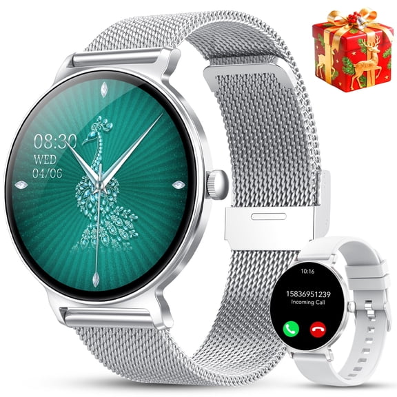 Smart Watch for Women, 1.27" Thin Face Fitness Tracker with Bluetooth Calls(Answer&Make), Smart Watch Fits for Android and iPhone, IP68 Waterproof, 110  Sport Modes Smartwatch (2 Strap)