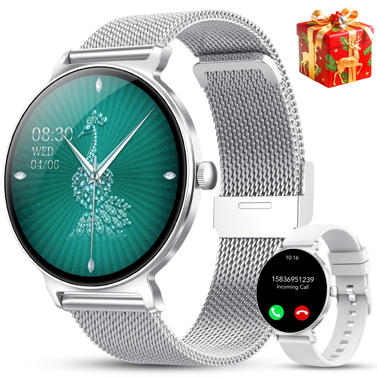 Smart Watch for Women, 1.27" Thin Face Fitness Tracker with Bluetooth Calls(Answer&Make), Smart Watch Fits for Android and iPhone, IP68 Waterproof, 110+ Sport Modes Smartwatch (2 Strap)