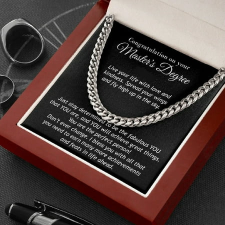 Happy Graduation Masters Degree Graduation Cuban Chain Necklace,Graduation Gift for Men, Congratulation Graduation Masters, Master Student Gift