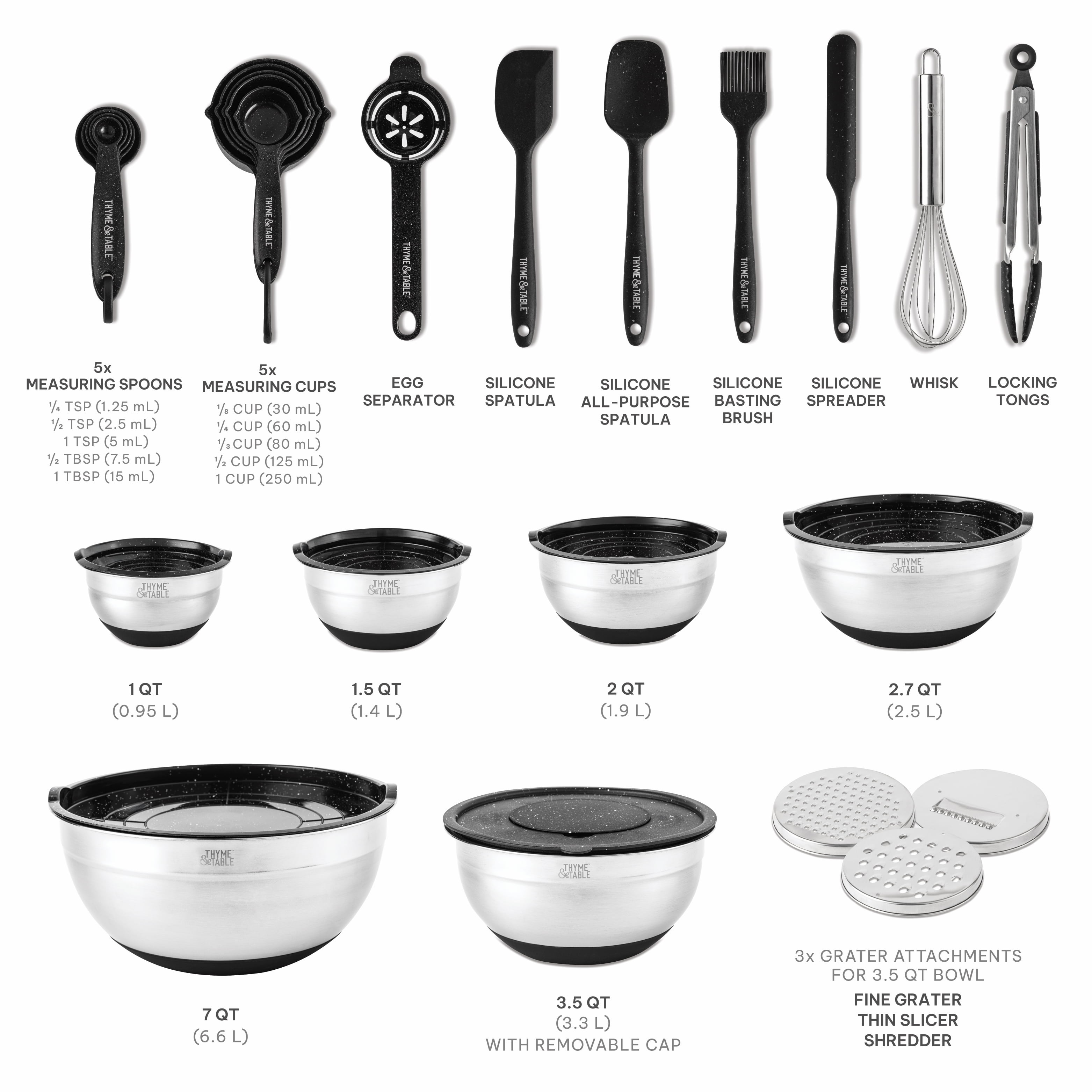Thyme & Table, 32 Piece Stainless Steel Mixing Bowls and Food Prep Set
