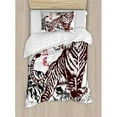 thumbnail image 3 of Tattoo Decor Queen Size Duvet Cover Set, Wild Chinese Tiger with Stripes and Roaring while its Paws on the Rock, Decorative 3 Piece Bedding Set with 2 Pillow Shams, Maroon and White, by Ambesonne, 3 of 3