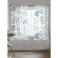 thumbnail image 4 of Blue Green Coastal Semi Sheer Window Curtains 63 Inches Long, Summer Beach Coral Shell Ocean Rod Pocket Voile Silky Chiffon Curtain Treatment Drapes for Kitchen, Living Room, 52"x63", 2 Panels, 4 of 9